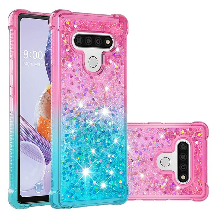 Rainbow Gradient Liquid Glitter Quicksand Sequins Phone Case for LG Stylo 6 - Pink Blue