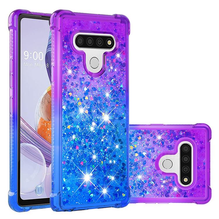 Rainbow Gradient Liquid Glitter Quicksand Sequins Phone Case for LG Stylo 6 - Purple Blue