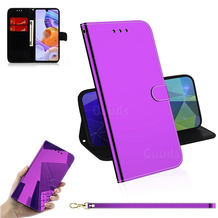 Shining Mirror Like Surface Leather Wallet Case for LG Stylo 6 - Purple