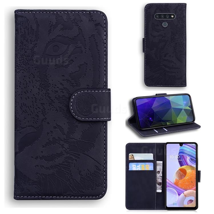 Intricate Embossing Tiger Face Leather Wallet Case for LG Stylo 6 - Black
