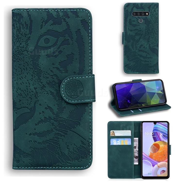 Intricate Embossing Tiger Face Leather Wallet Case for LG Stylo 6 - Green