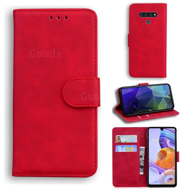 Retro Classic Skin Feel Leather Wallet Phone Case for LG Stylo 6 - Red