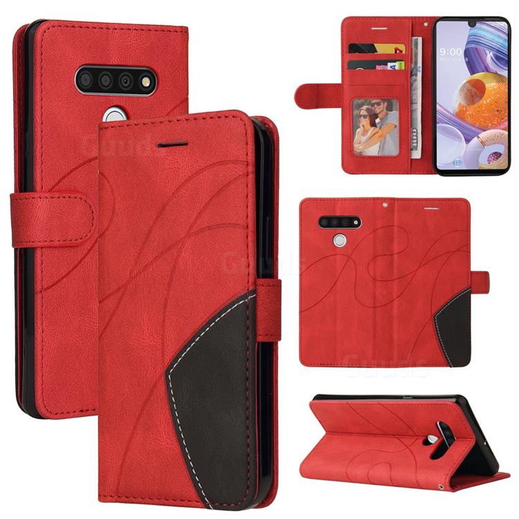 Luxury Two-color Stitching Leather Wallet Case Cover for LG Stylo 6 - Red