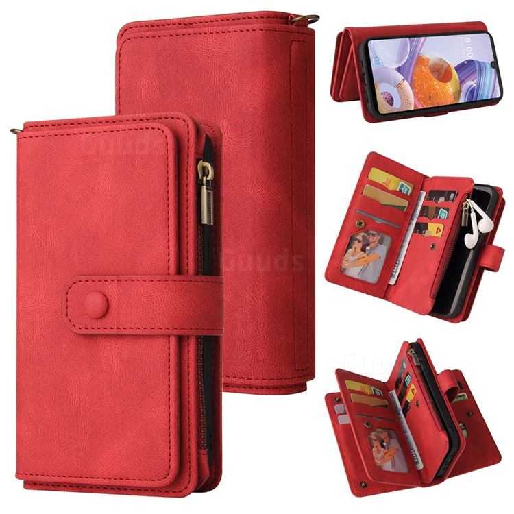 Luxury Multi-functional Zipper Wallet Leather Phone Case Cover for LG Stylo 6 - Red