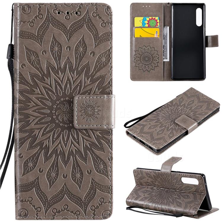 Embossing Sunflower Leather Wallet Case for LG Velvet 5G (LG G9 G900) - Gray