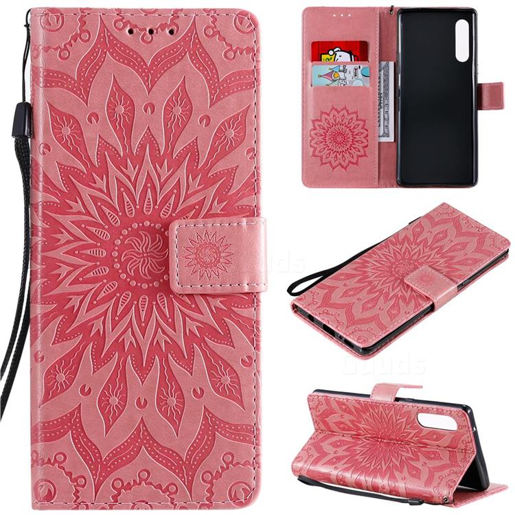 Embossing Sunflower Leather Wallet Case for LG Velvet 5G (LG G9 G900) - Pink