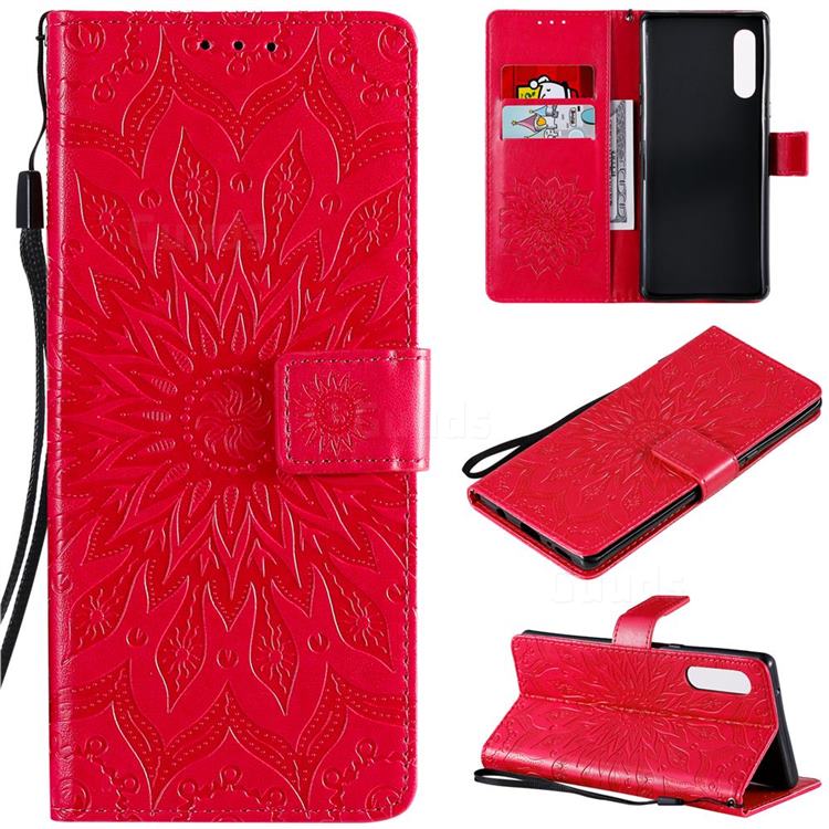 Embossing Sunflower Leather Wallet Case for LG Velvet 5G (LG G9 G900) - Red