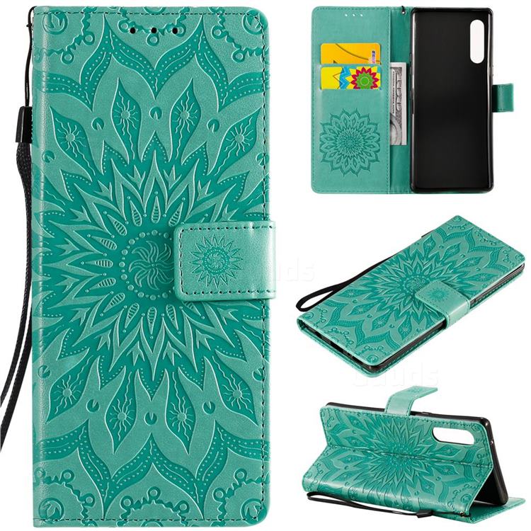 Embossing Sunflower Leather Wallet Case for LG Velvet 5G (LG G9 G900) - Green