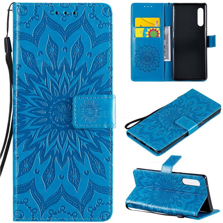 Embossing Sunflower Leather Wallet Case for LG Velvet 5G (LG G9 G900) - Blue