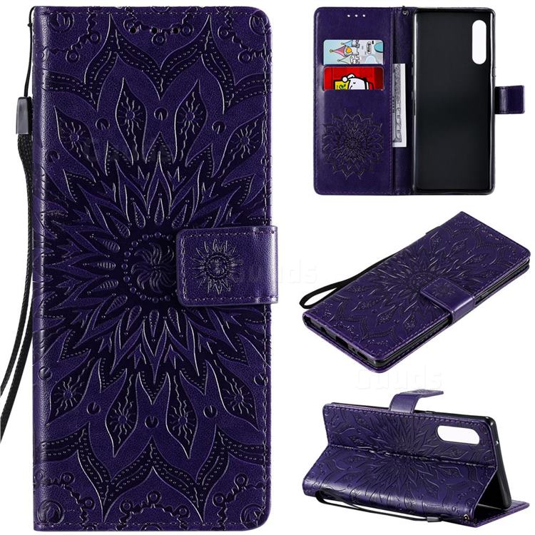 Embossing Sunflower Leather Wallet Case for LG Velvet 5G (LG G9 G900) - Purple