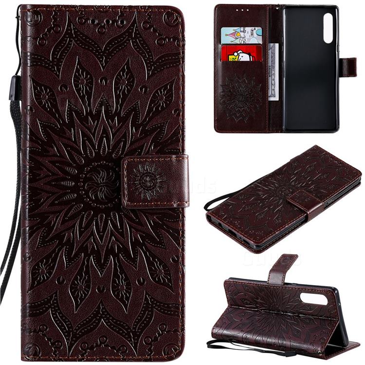 Embossing Sunflower Leather Wallet Case for LG Velvet 5G (LG G9 G900) - Brown
