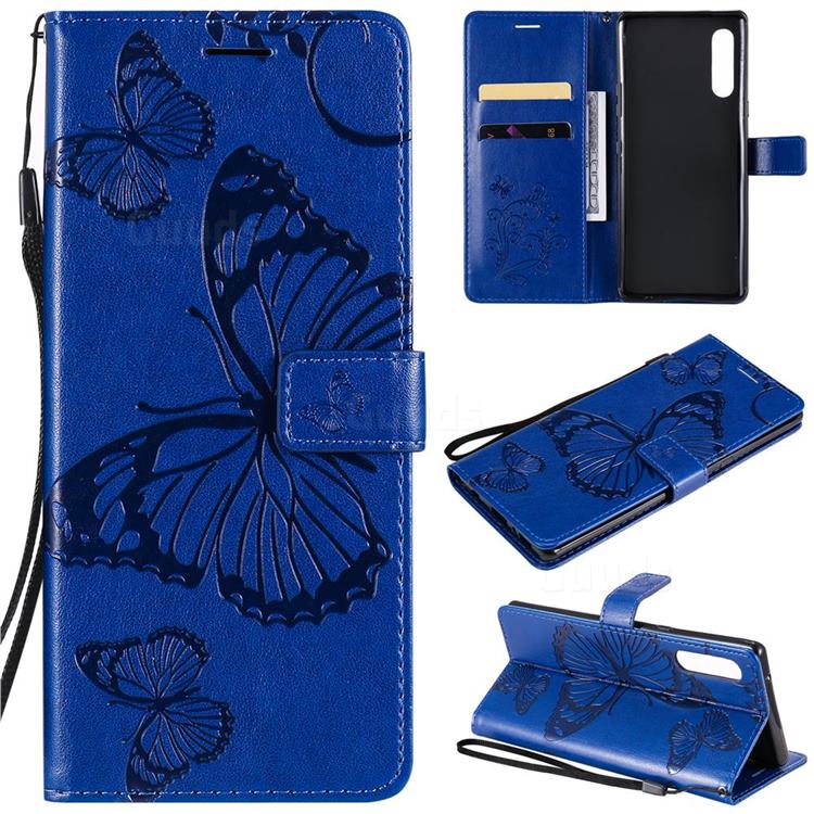 Embossing 3D Butterfly Leather Wallet Case for LG Velvet 5G (LG G9 G900) - Blue