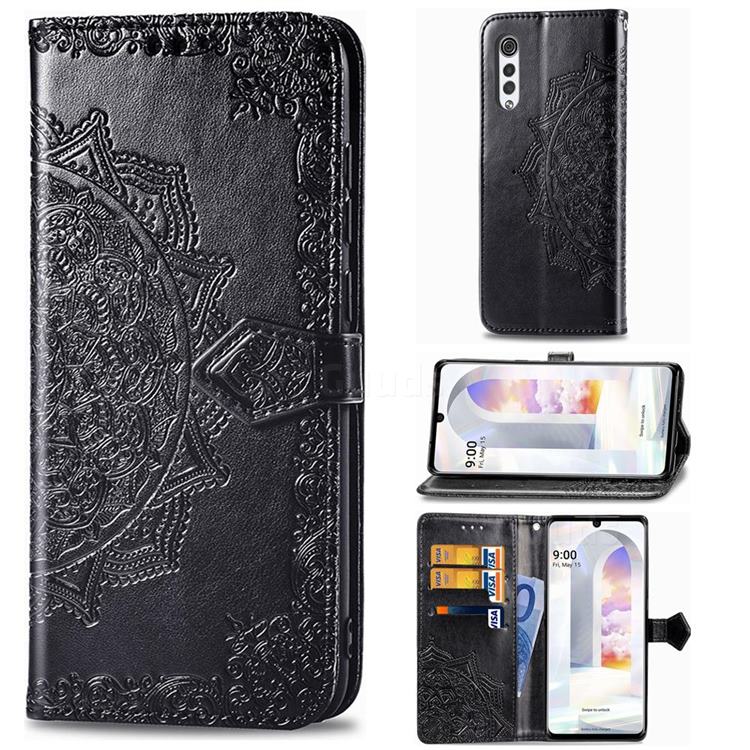 Embossing Imprint Mandala Flower Leather Wallet Case for LG Velvet 5G (LG G9 G900) - Black
