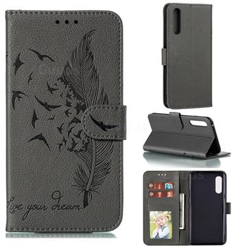 Intricate Embossing Lychee Feather Bird Leather Wallet Case for LG Velvet 5G (LG G9 G900) - Gray