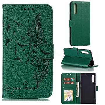 Intricate Embossing Lychee Feather Bird Leather Wallet Case for LG Velvet 5G (LG G9 G900) - Green