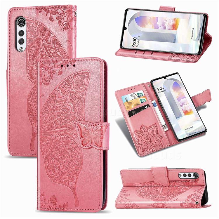 Embossing Mandala Flower Butterfly Leather Wallet Case for LG Velvet 5G (LG G9 G900) - Pink