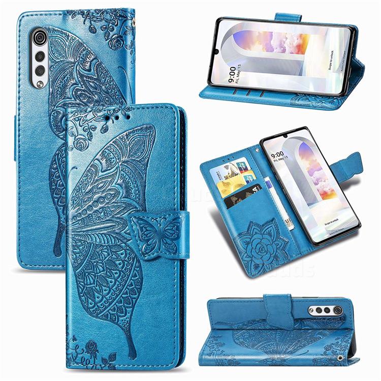Embossing Mandala Flower Butterfly Leather Wallet Case for LG Velvet 5G (LG G9 G900) - Blue