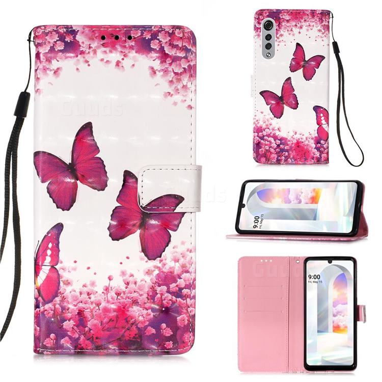 Rose Butterfly 3D Painted Leather Wallet Case for LG Velvet 5G (LG G9 G900)