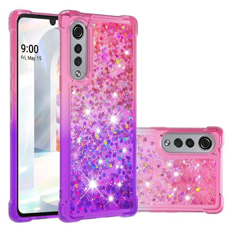 Rainbow Gradient Liquid Glitter Quicksand Sequins Phone Case for LG Velvet 5G (LG G9 G900) - Pink Purple