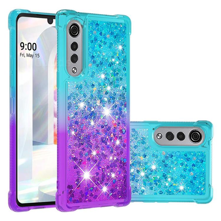 Rainbow Gradient Liquid Glitter Quicksand Sequins Phone Case for LG Velvet 5G (LG G9 G900) - Blue Purple