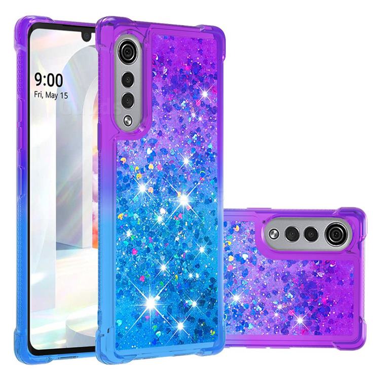 Rainbow Gradient Liquid Glitter Quicksand Sequins Phone Case for LG Velvet 5G (LG G9 G900) - Purple Blue