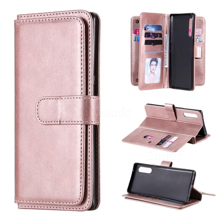 Multi-function Ten Card Slots and Photo Frame PU Leather Wallet Phone Case Cover for LG Velvet 5G (LG G9 G900) - Rose Gold