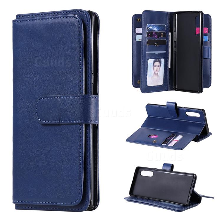 Multi-function Ten Card Slots and Photo Frame PU Leather Wallet Phone Case Cover for LG Velvet 5G (LG G9 G900) - Dark Blue