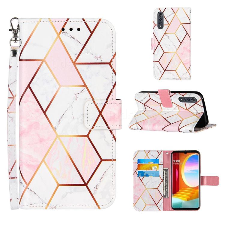 Pink White Stitching Color Marble Leather Wallet Case for LG Velvet 5G (LG G9 G900)