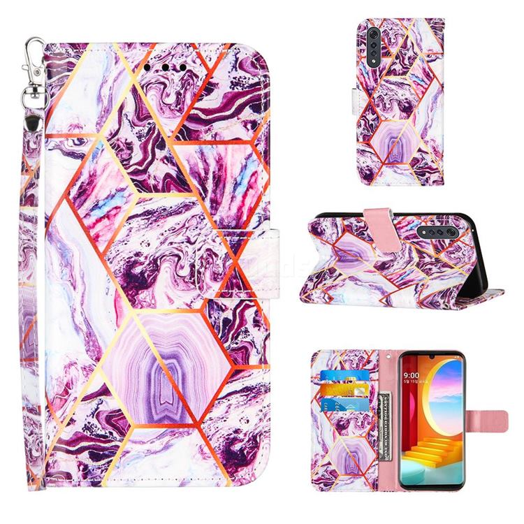 Dream Purple Stitching Color Marble Leather Wallet Case for LG Velvet 5G (LG G9 G900)