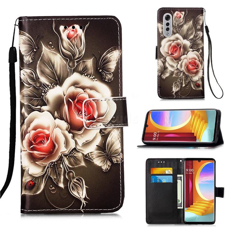Black Rose Matte Leather Wallet Phone Case for LG Velvet 5G (LG G9 G900)