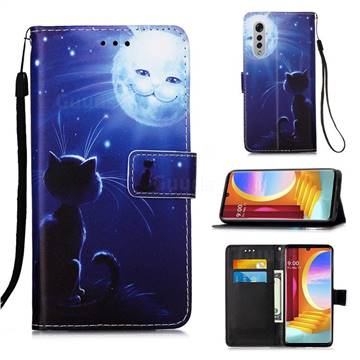 Cat and Moon Matte Leather Wallet Phone Case for LG Velvet 5G (LG G9 G900)