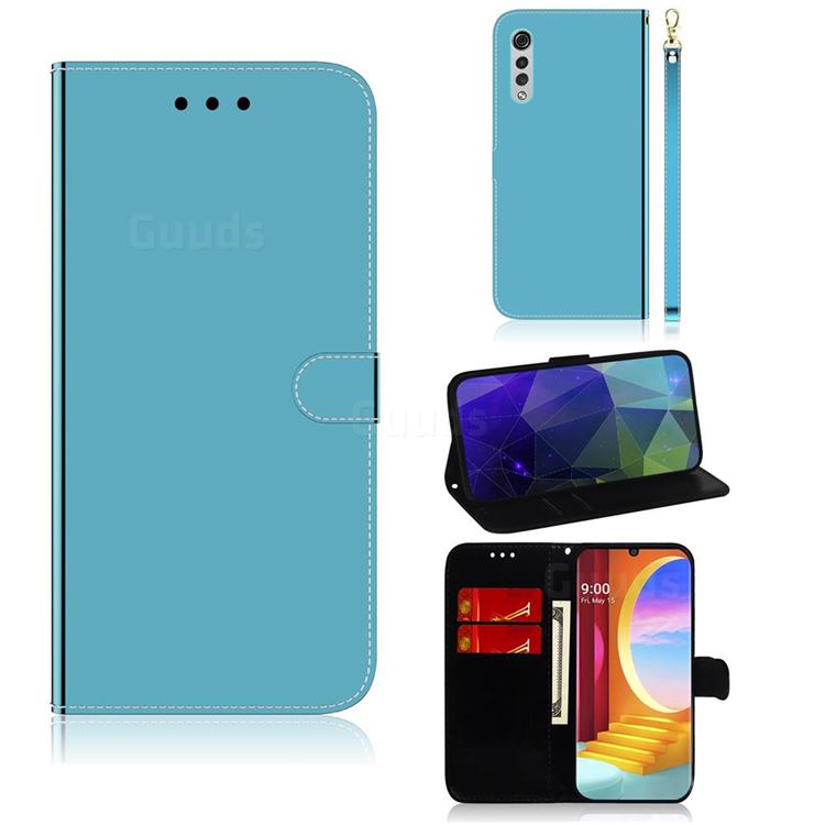 Shining Mirror Like Surface Leather Wallet Case for LG Velvet 5G (LG G9 G900) - Blue