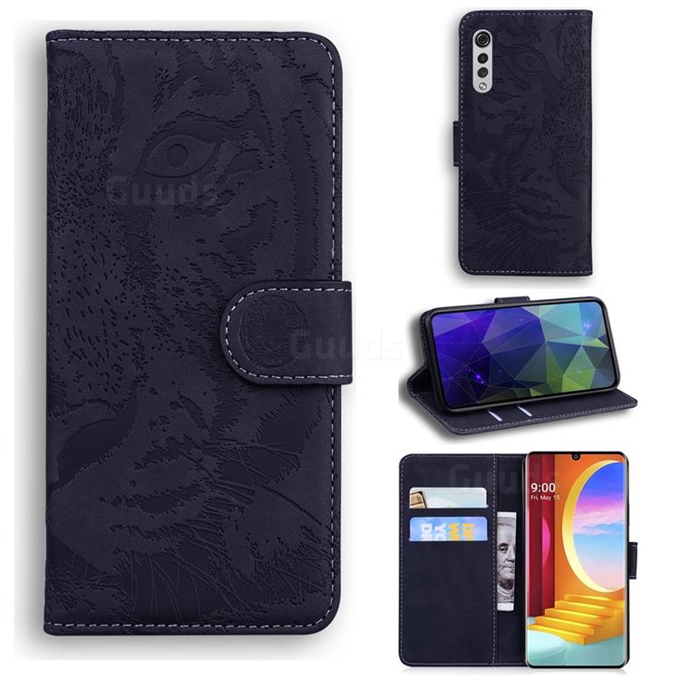 Intricate Embossing Tiger Face Leather Wallet Case for LG Velvet 5G (LG G9 G900) - Black