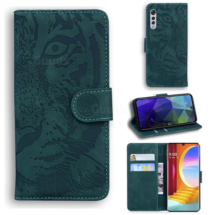 Intricate Embossing Tiger Face Leather Wallet Case for LG Velvet 5G (LG G9 G900) - Green