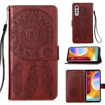 Embossing Dream Catcher Mandala Flower Leather Wallet Case for LG Velvet 5G (LG G9 G900) - Brown