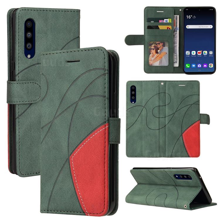 Luxury Two-color Stitching Leather Wallet Case Cover for LG Velvet 5G (LG G9 G900) - Green
