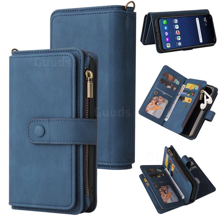 Luxury Multi-functional Zipper Wallet Leather Phone Case Cover for LG Velvet 5G (LG G9 G900) - Blue