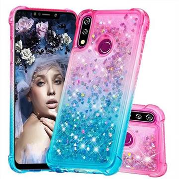 Rainbow Gradient Liquid Glitter Quicksand Sequins Phone Case for LG W10 - Pink Blue