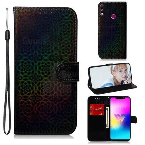 Laser Circle Shining Leather Wallet Phone Case for LG W10 - Black