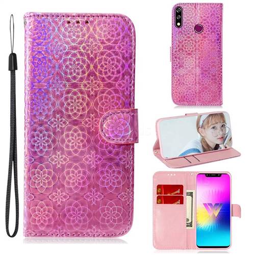 Laser Circle Shining Leather Wallet Phone Case for LG W10 - Pink