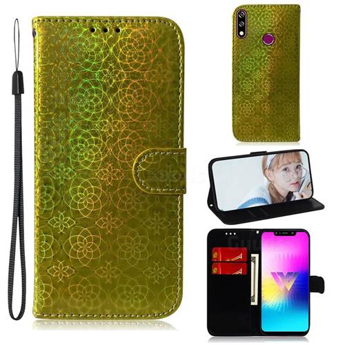 Laser Circle Shining Leather Wallet Phone Case for LG W10 - Golden