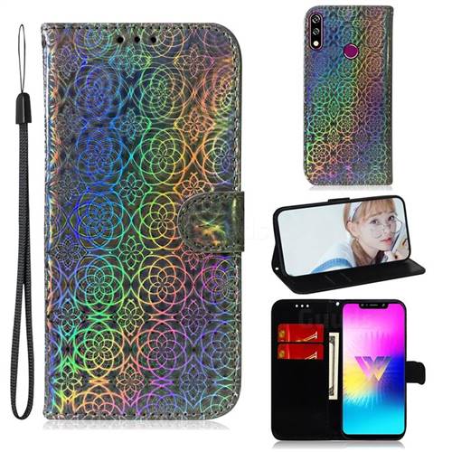 Laser Circle Shining Leather Wallet Phone Case for LG W10 - Silver