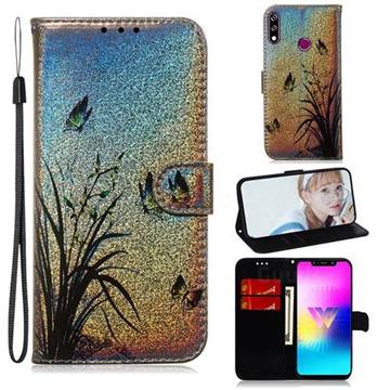 Butterfly Orchid Laser Shining Leather Wallet Phone Case for LG W10