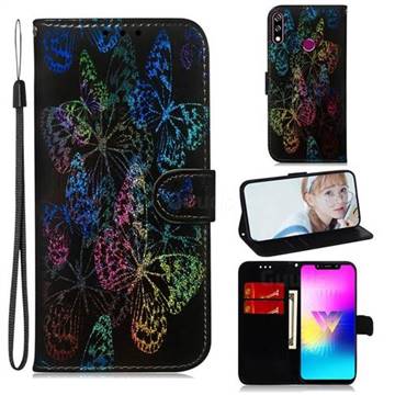 Black Butterfly Laser Shining Leather Wallet Phone Case for LG W10