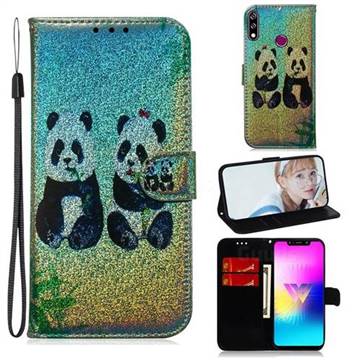 Two Pandas Laser Shining Leather Wallet Phone Case for LG W10