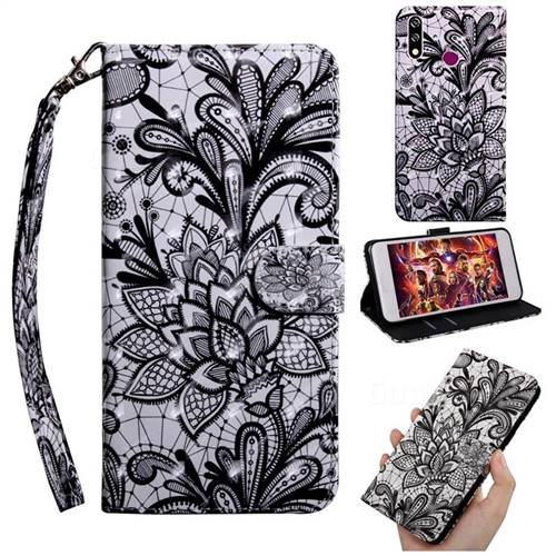 Black Lace Rose 3D Painted Leather Wallet Case for LG W10