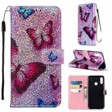 Blue Butterfly Sequins Painted Leather Wallet Case for LG W10