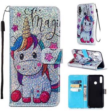 Star Unicorn Sequins Painted Leather Wallet Case for LG W10