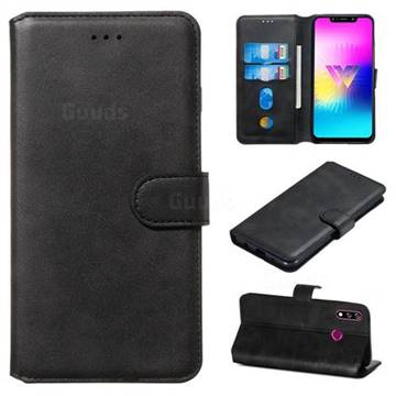 Retro Calf Matte Leather Wallet Phone Case for LG W10 - Black