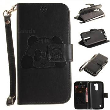 Embossing 3D Panda Leather Wallet Case for LG K10 - Black
